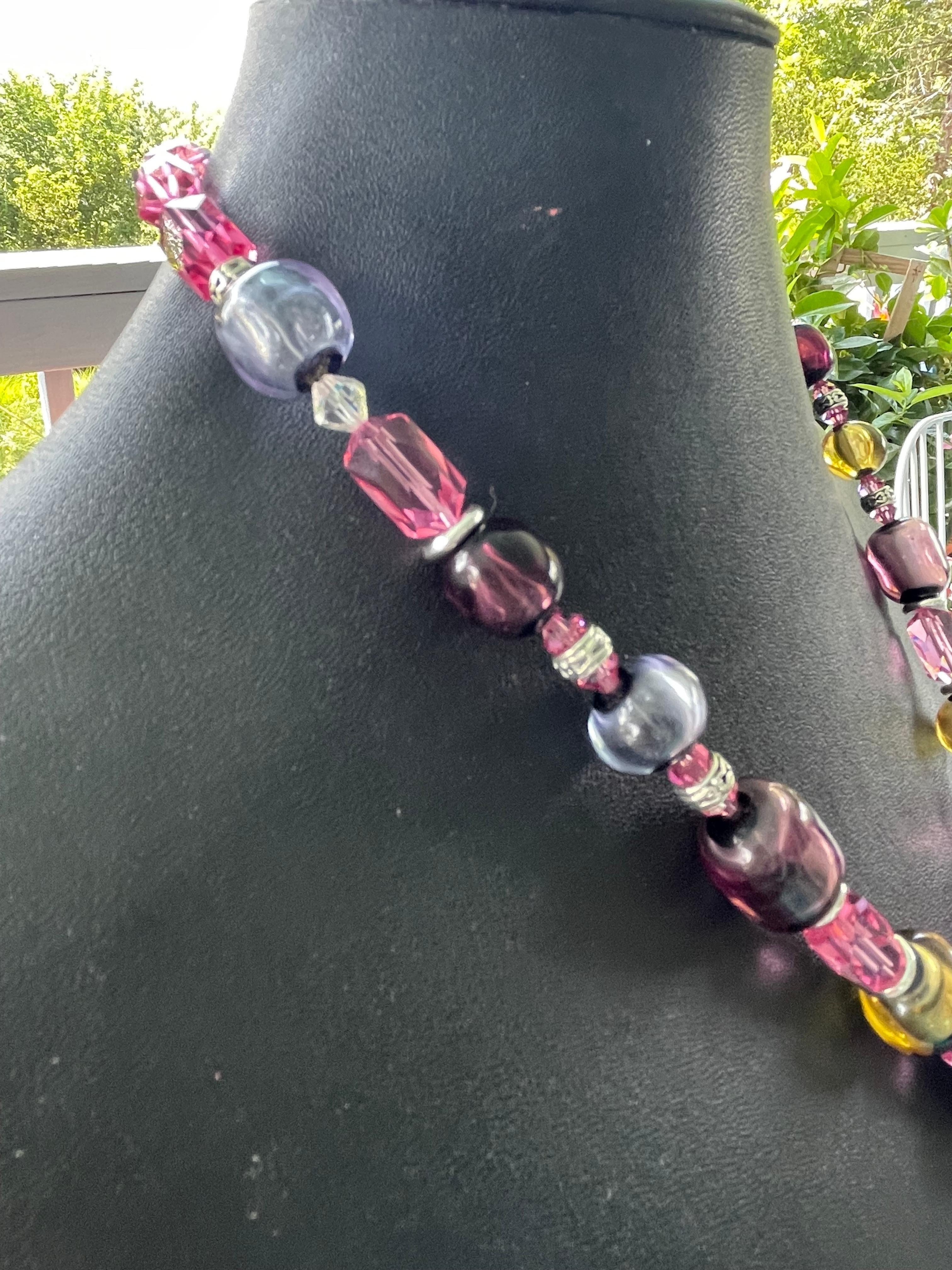 Women's or Men's LB offers Deco vintage crystal brooch blown glass pink crystals Necklace For Sale