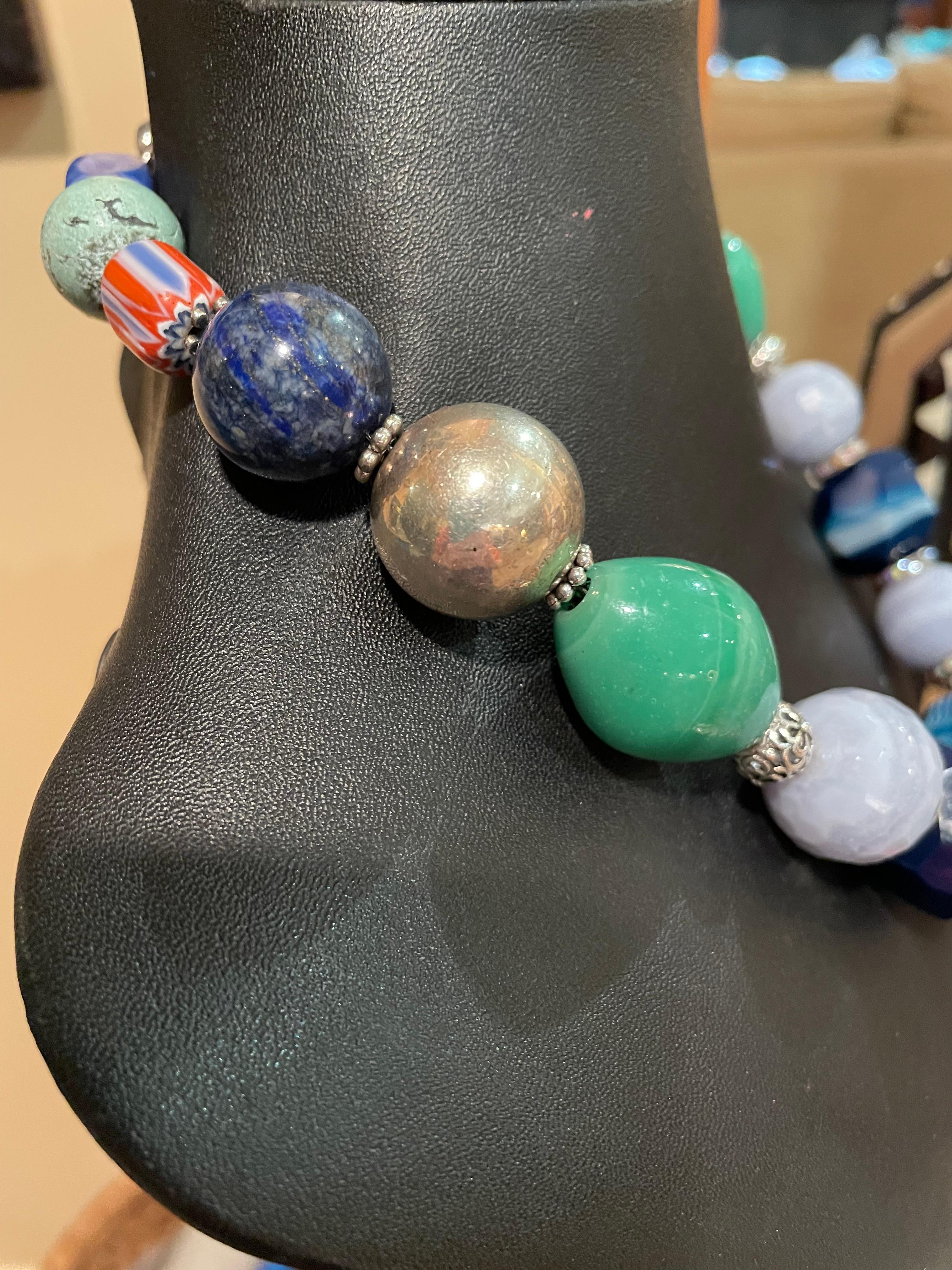 LB offers Dyed Blue Agate Blue Lace Agate Sterling Ceramic Lapis Turq. Necklace In New Condition For Sale In Pittsburgh, PA