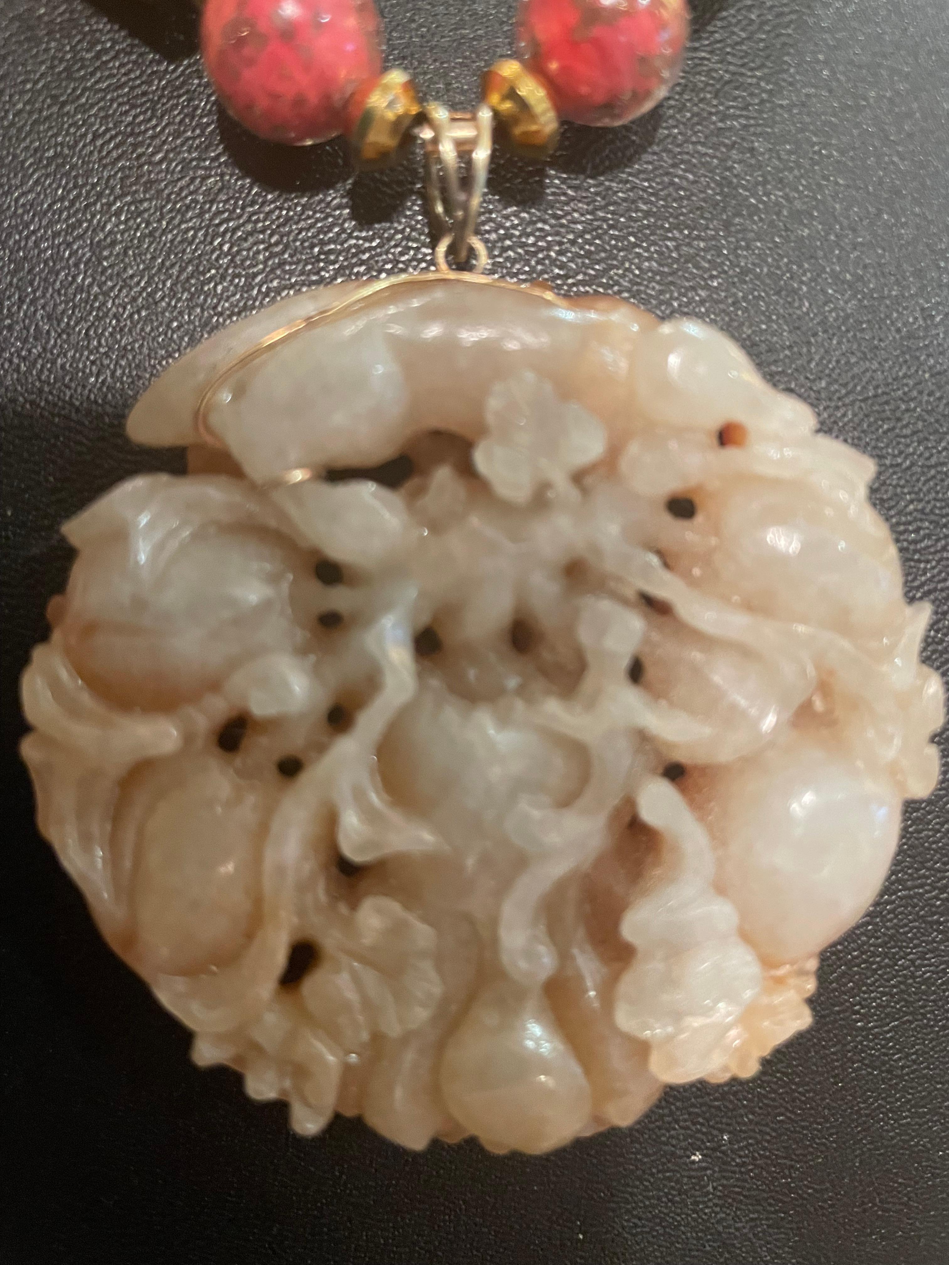 LB offers Early 20th c. Carved orange Jade Carnelian African Ceramic necklace For Sale 5