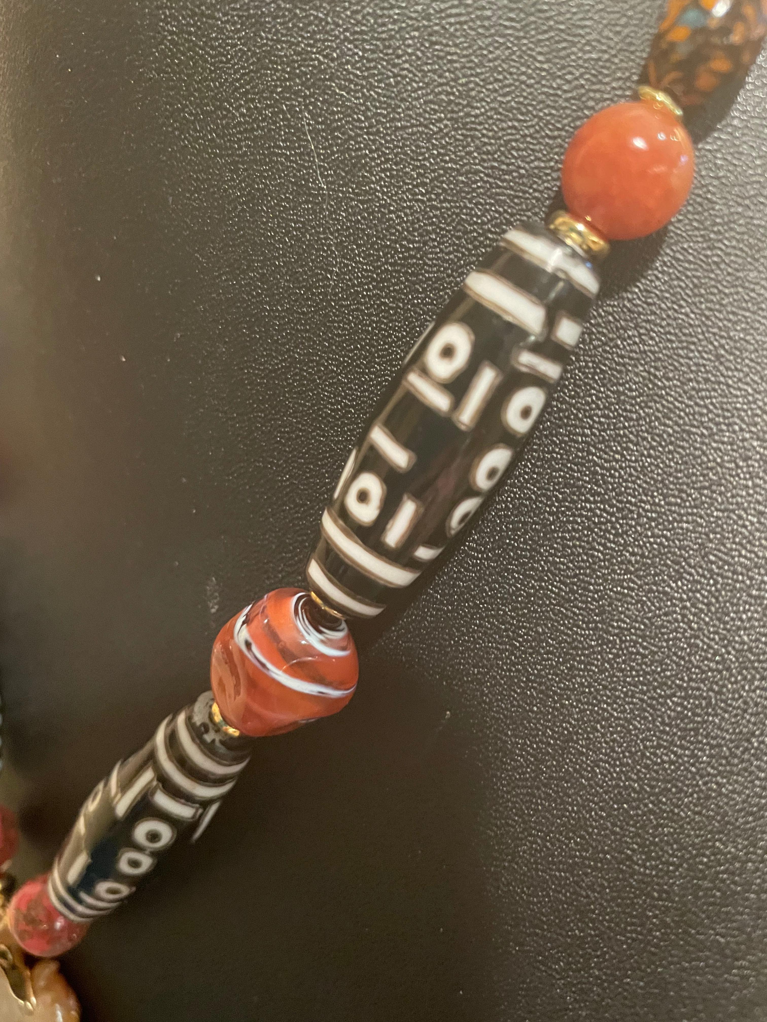 Bead LB offers Early 20th c. Carved orange Jade Carnelian African Ceramic necklace For Sale