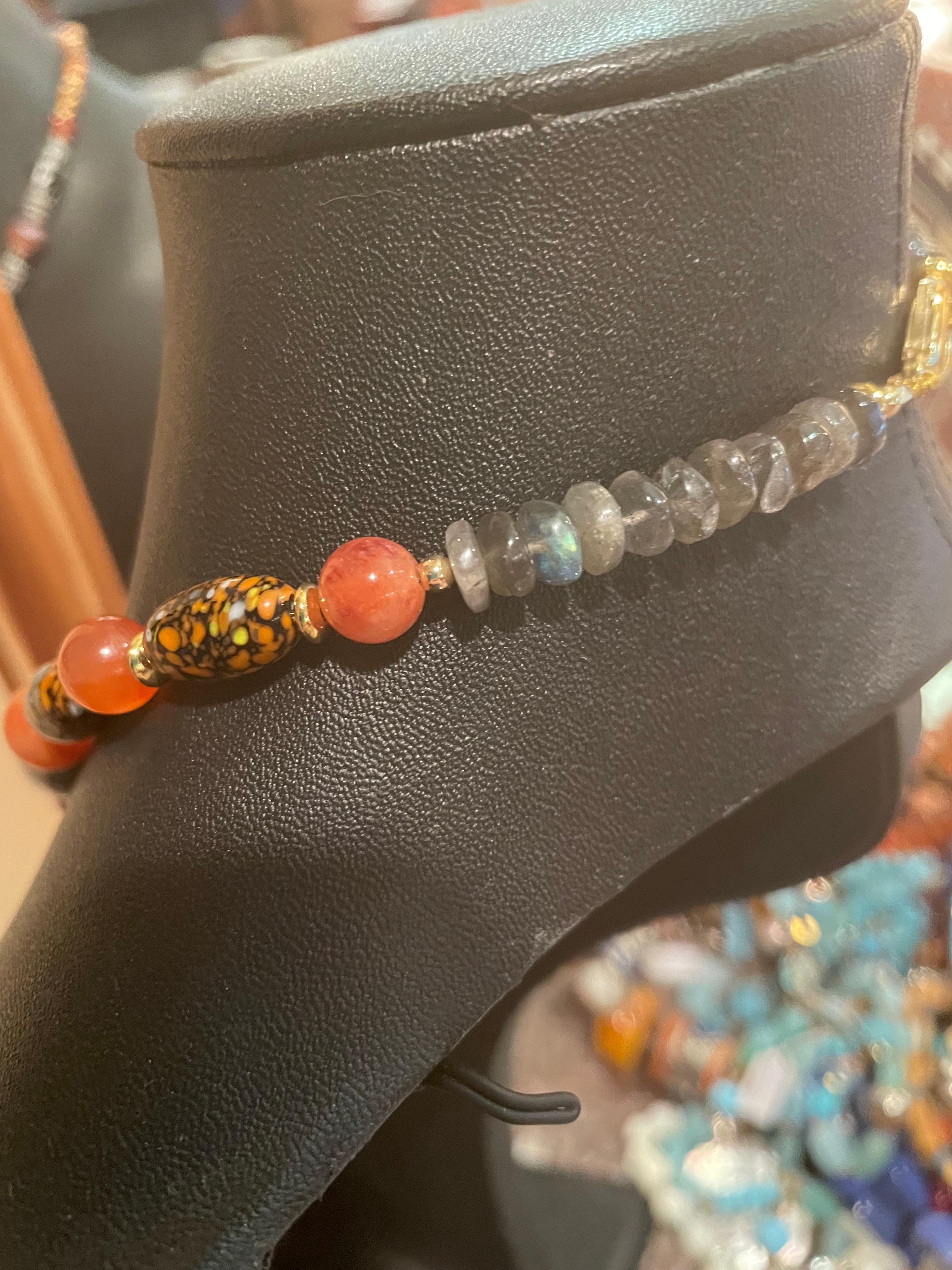 LB offers Early 20th c. Carved orange Jade Carnelian African Ceramic necklace In Good Condition For Sale In Pittsburgh, PA
