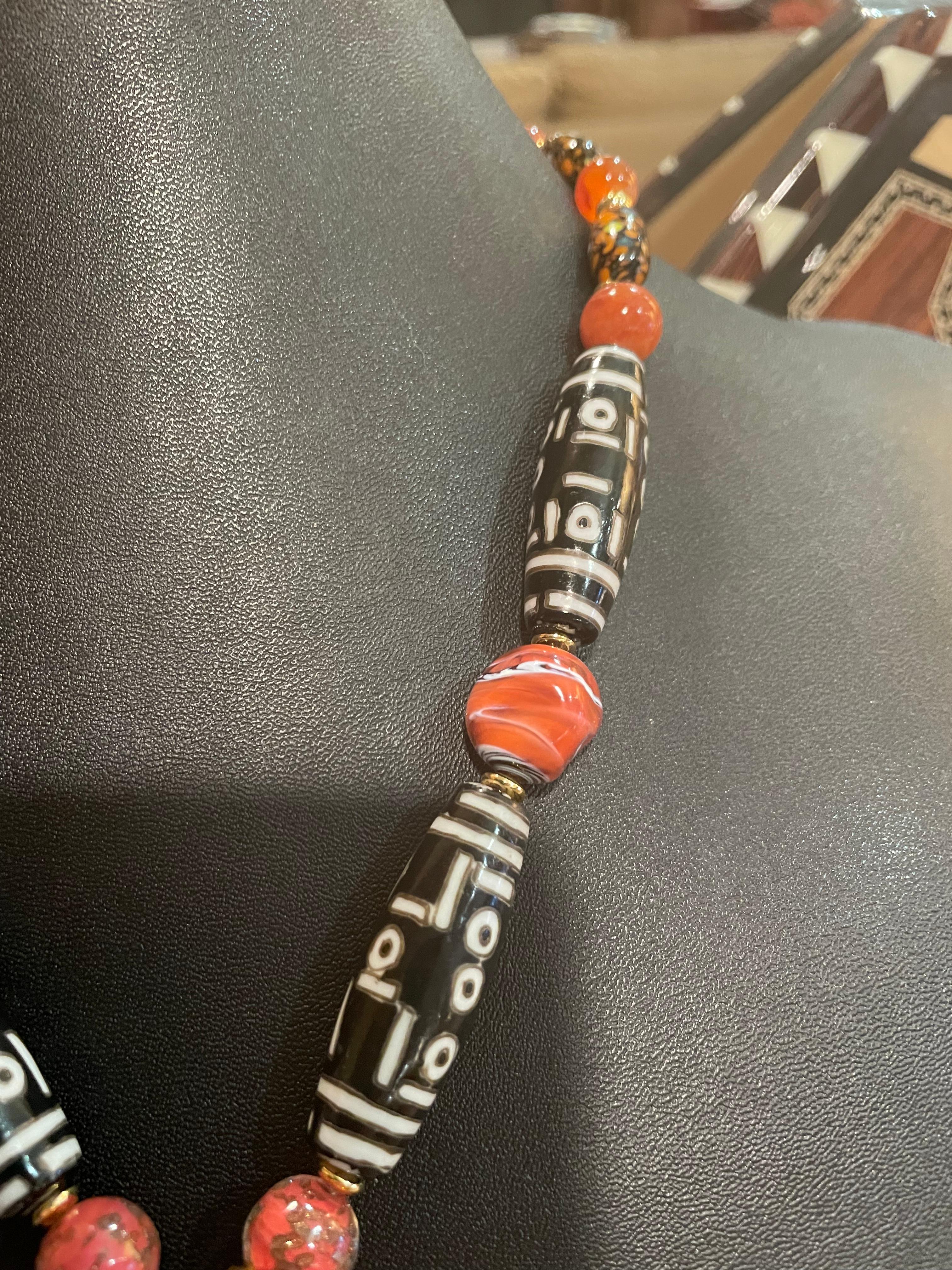 LB offers Early 20th c. Carved orange Jade Carnelian African Ceramic necklace For Sale 1
