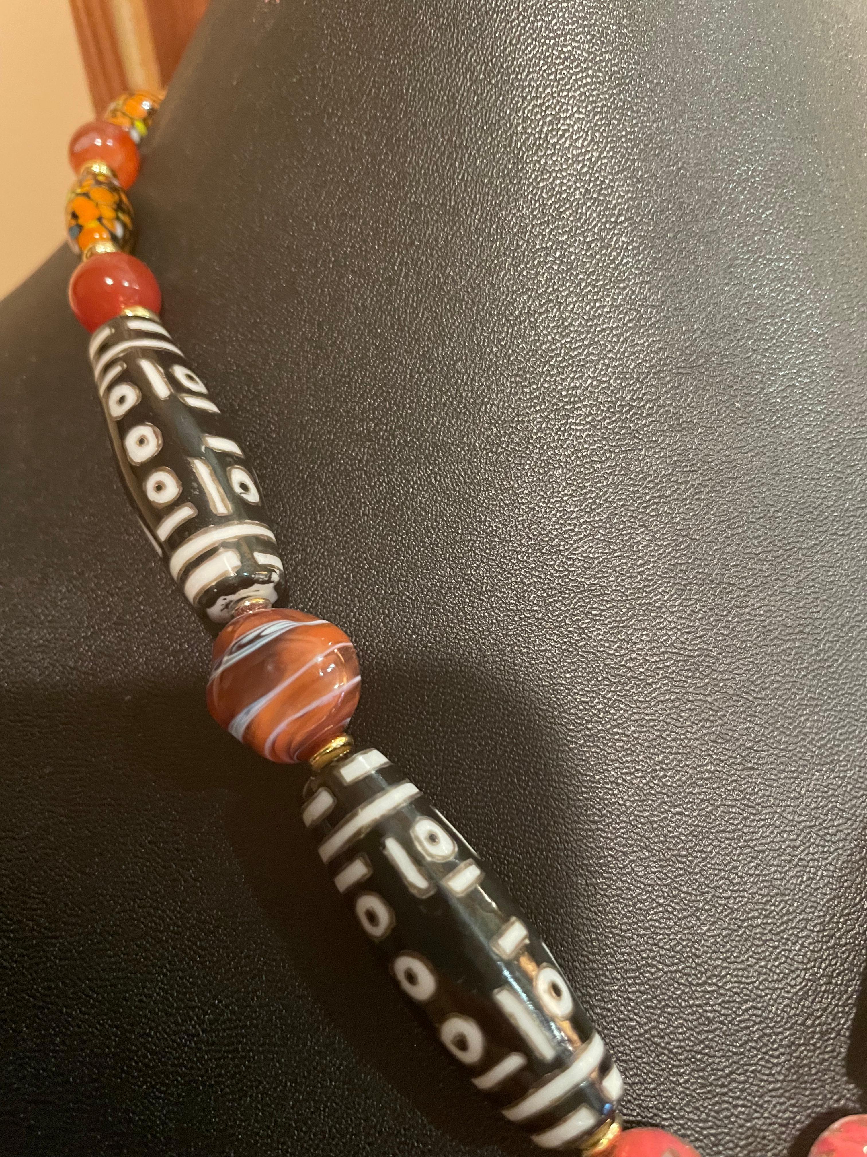 LB offers Early 20th c. Carved orange Jade Carnelian African Ceramic necklace For Sale 2