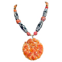 Antique LB offers Early 20th c. Carved orange Jade Carnelian African Ceramic necklace