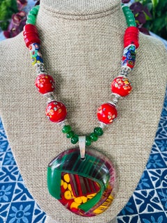 LB offre Pendentif en verre français Corail Verre vénitien Verre de Pékin Collier SS