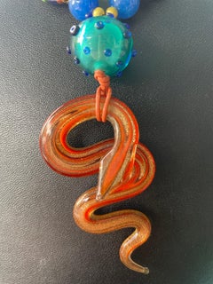 LB offers Glass Serpent Artist made beads Venetian glass  blue agate Necklace