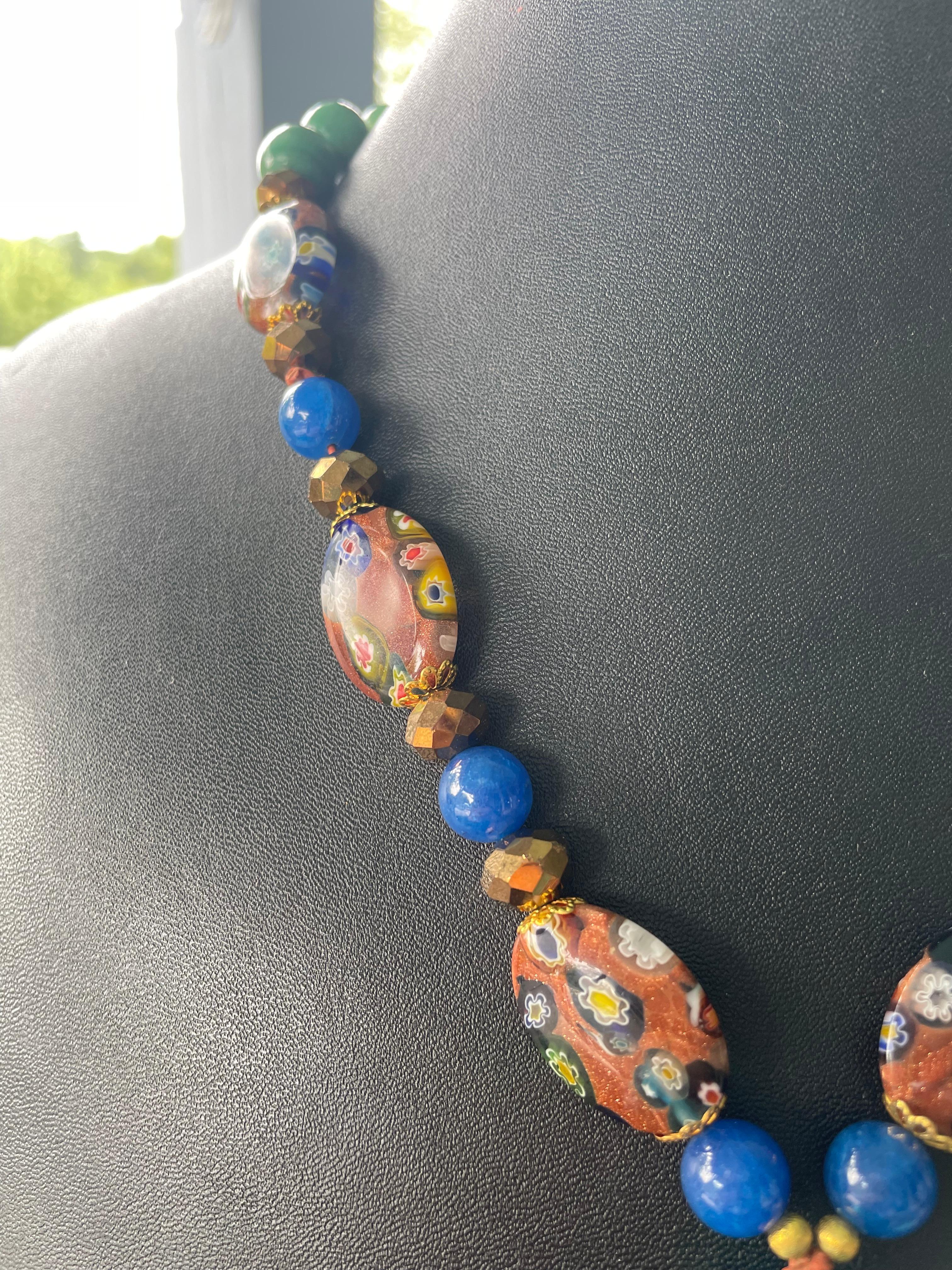 Bead LB offers Glass Serpent Artist made beads Venetian glass  blue agate Necklace For Sale