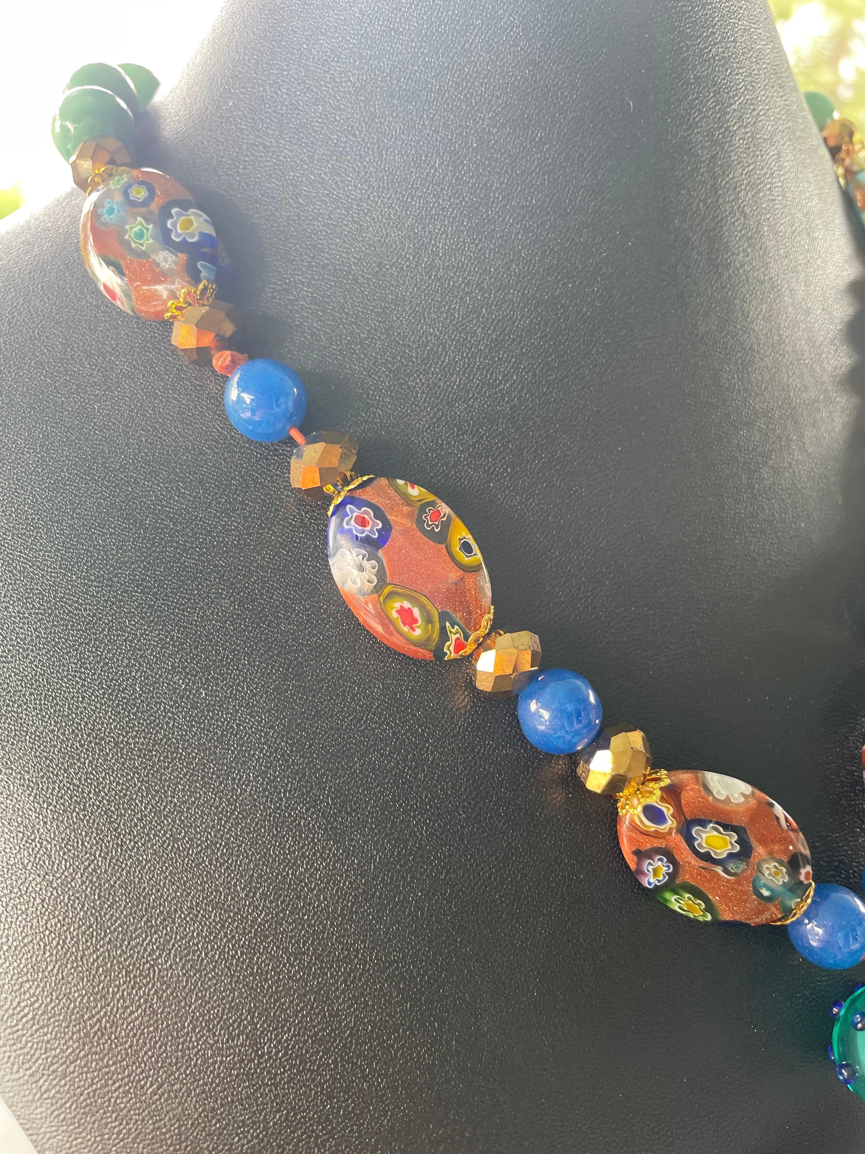 LB offers Glass Serpent Artist made beads Venetian glass  blue agate Necklace For Sale 1