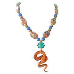 LB offers Glass Serpent Artist made beads Venetian glass  blue agate Necklace