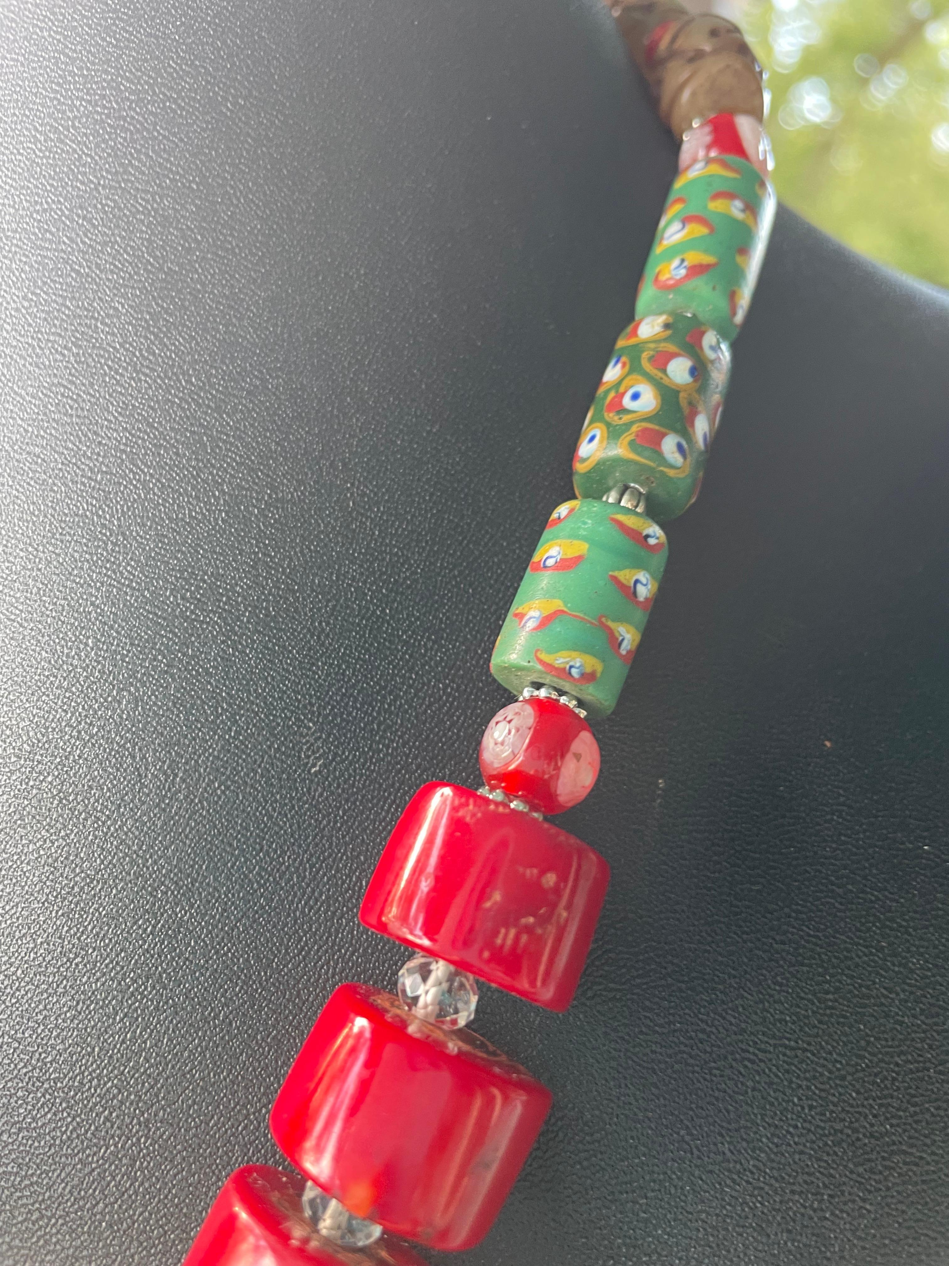 LB offers Jade Mexican Sterling pendant Soapstone Coral Venetian glass necklace In Good Condition In Pittsburgh, PA