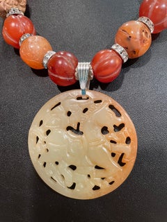 LB offers Jadeite Chinese Carving Vintage Carnelian Carved wood crystal necklace