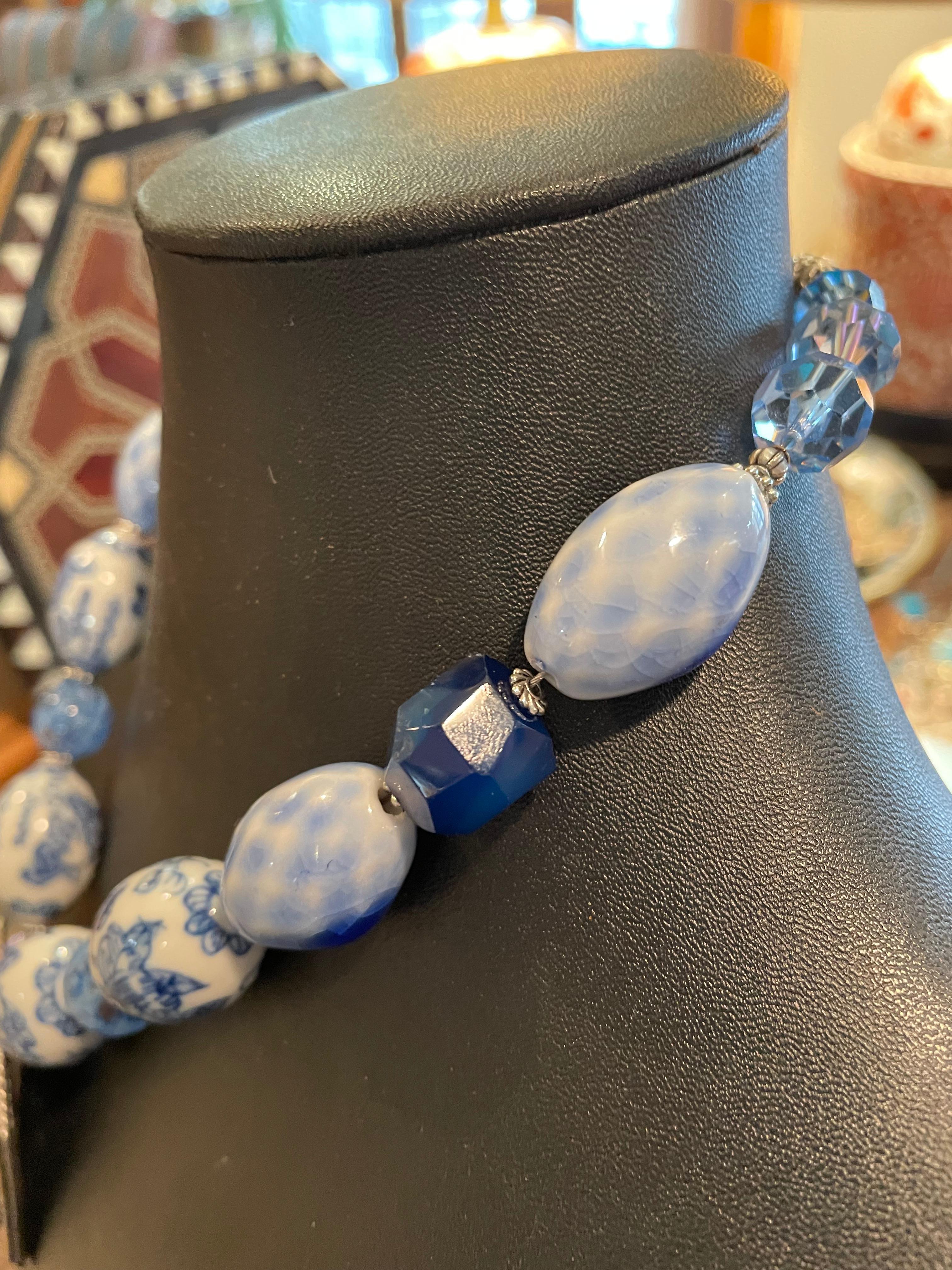Women's or Men's LB offers Lapis Lazuli Silver Pendant Necklace with Crystal China Ceramic Agate For Sale