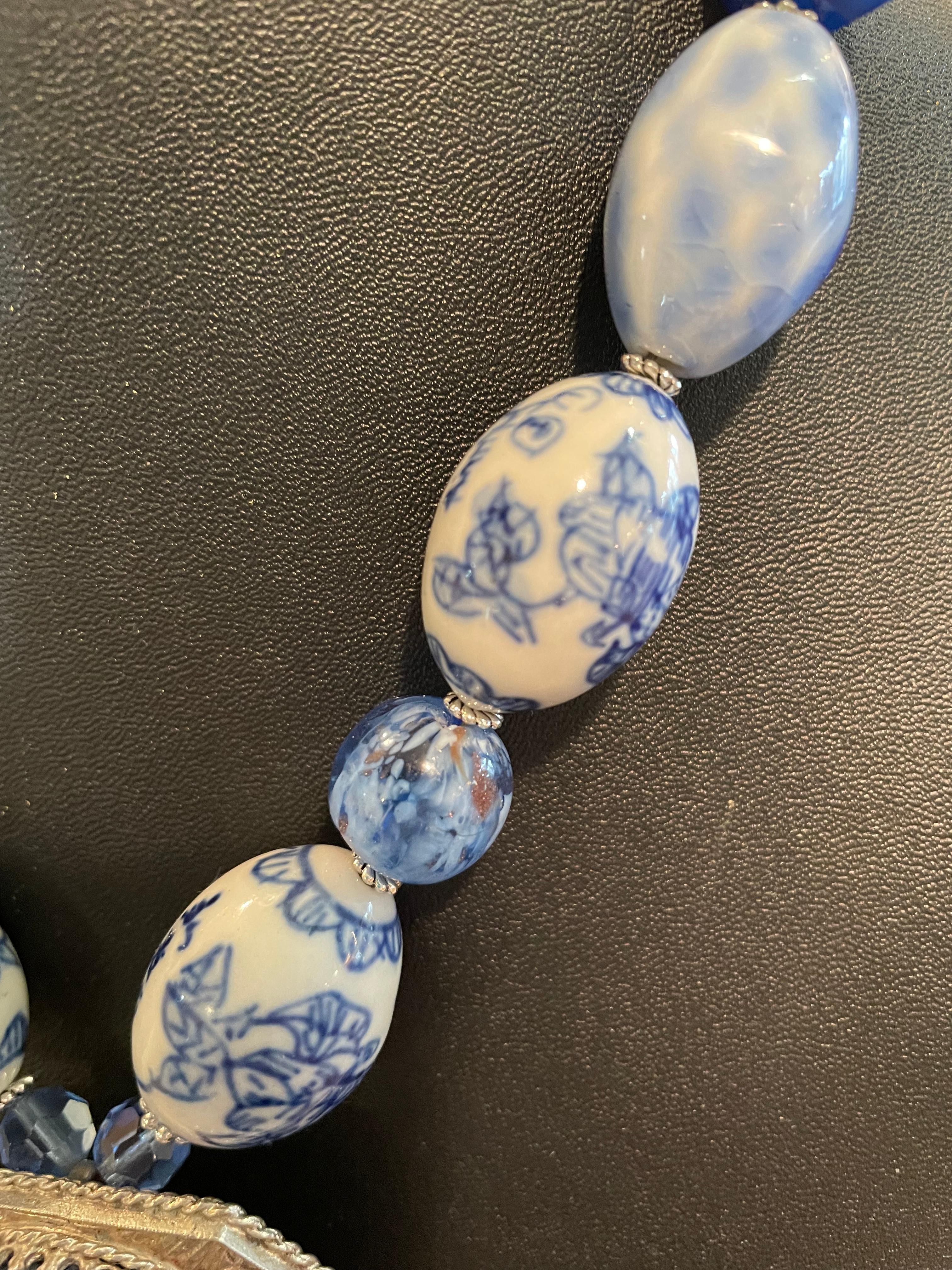 LB offers Lapis Lazuli Silver Pendant Necklace with Crystal China Ceramic Agate For Sale 1