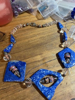 LB offers Lapis Lazuli slices Large Crystals Venetian glass Sterling Necklace