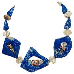 LB offers Lapis Lazuli slices Large Crystals Venetian glass Sterling Necklace