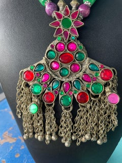 LB offers Large Afghani Glass Stone Silver pendant Agates Resin Glass Necklace