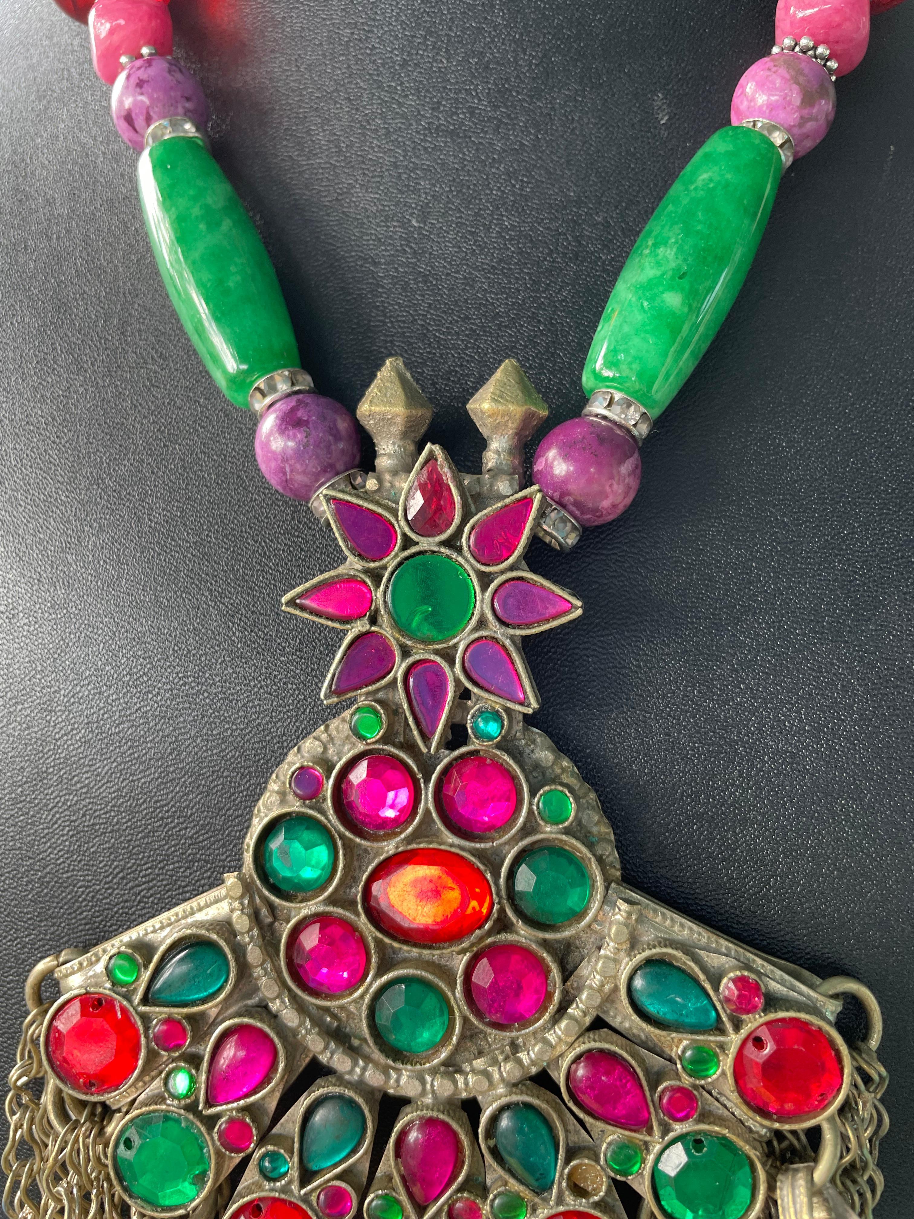 Artisan LB offers Large Afghani Glass Stone Silver pendant Agates Resin Glass Necklace For Sale