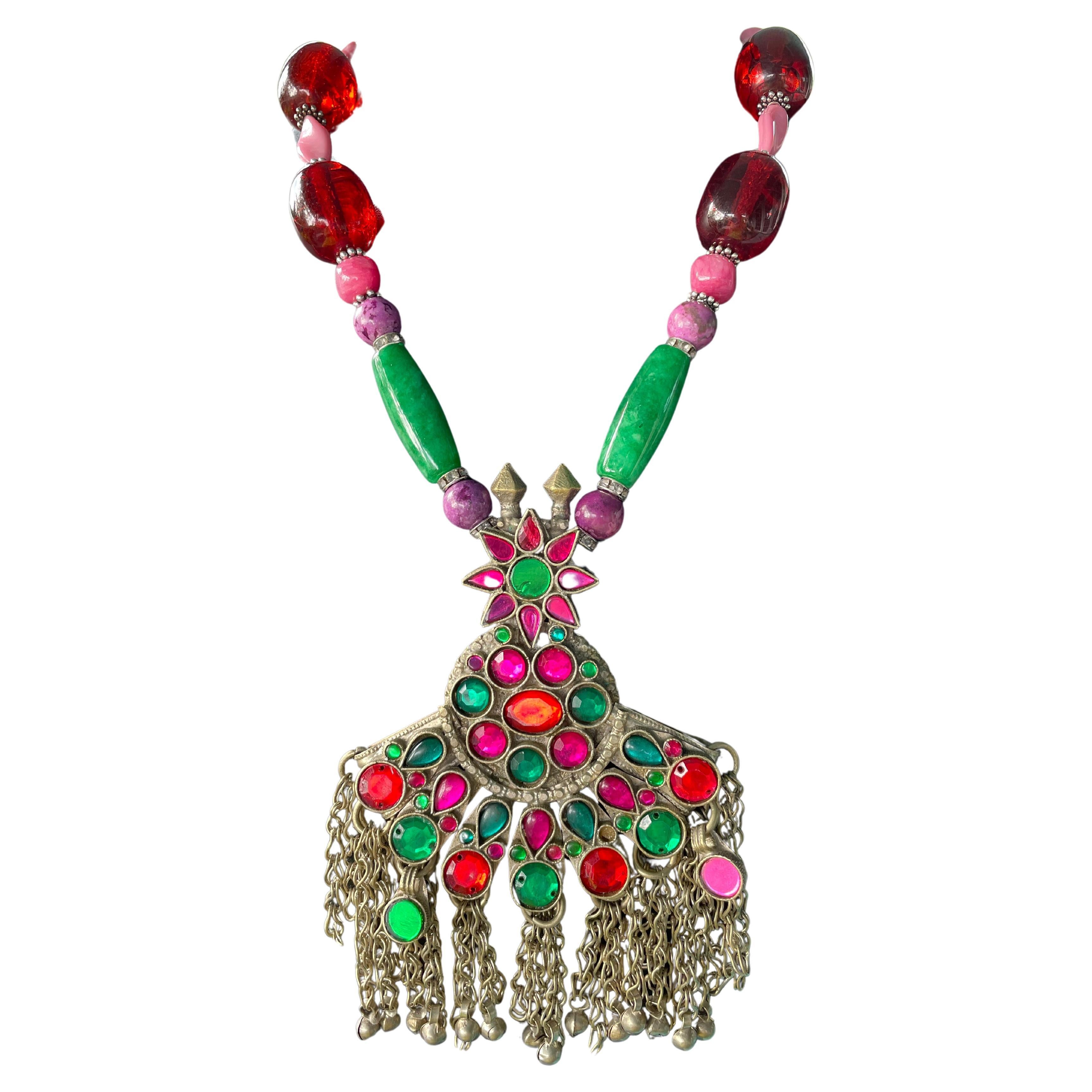LB offers Large Afghani Glass Stone Silver pendant Agates Resin Glass Necklace For Sale