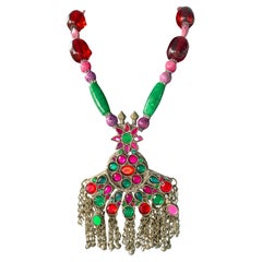 LB offers Large Afghani Glass Stone Silver pendant Agates Resin Glass Necklace