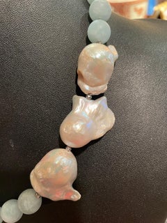 LB offers Large Aquamarine beads and Baroque Pearls Sterling Silver necklace