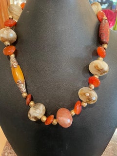 LB offers Large Faceted Agates Carnelian Discs Tibetan Beads Brass Necklace.