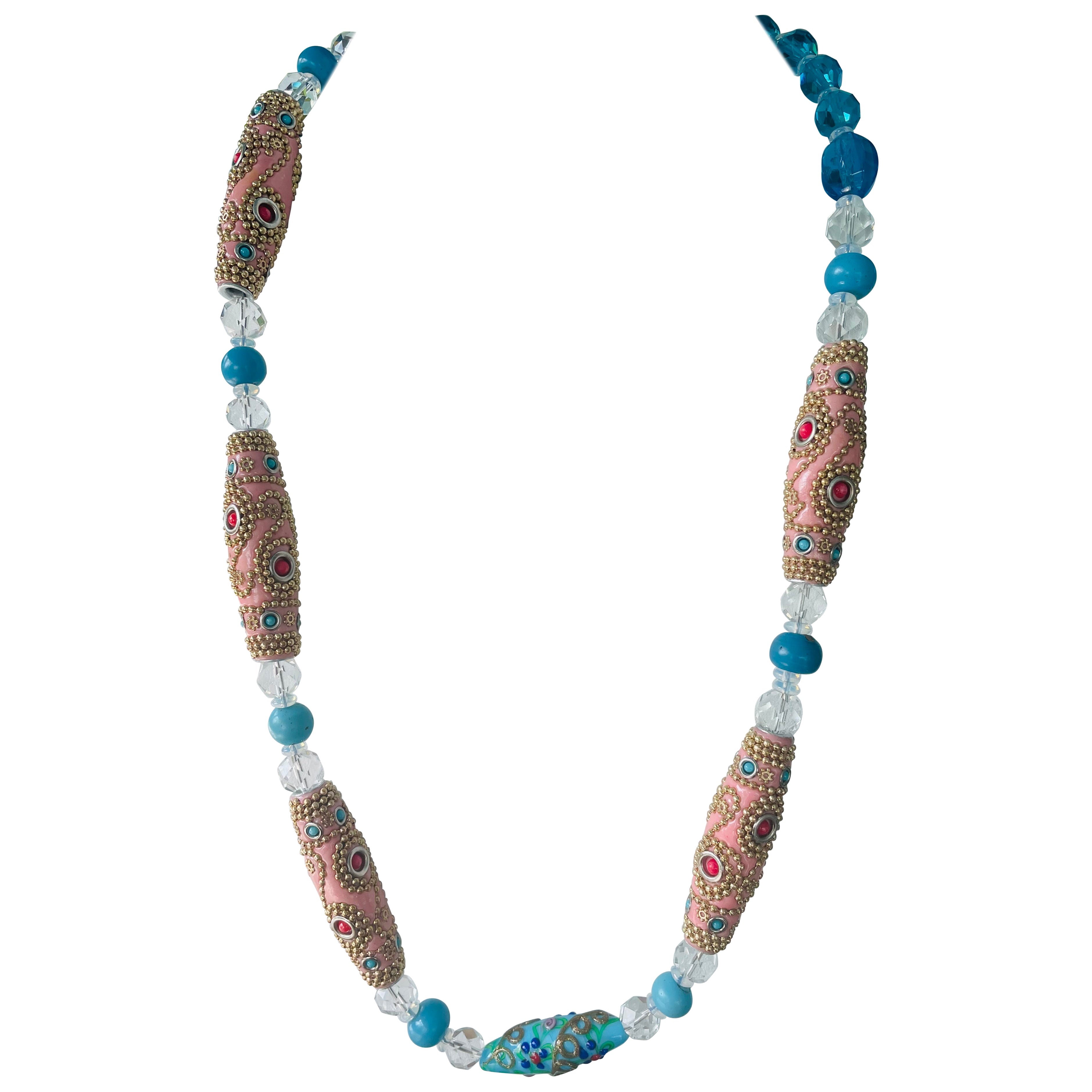 LB offers Large Indonesian beads Crystal Venetian style beads Opaline Necklace For Sale