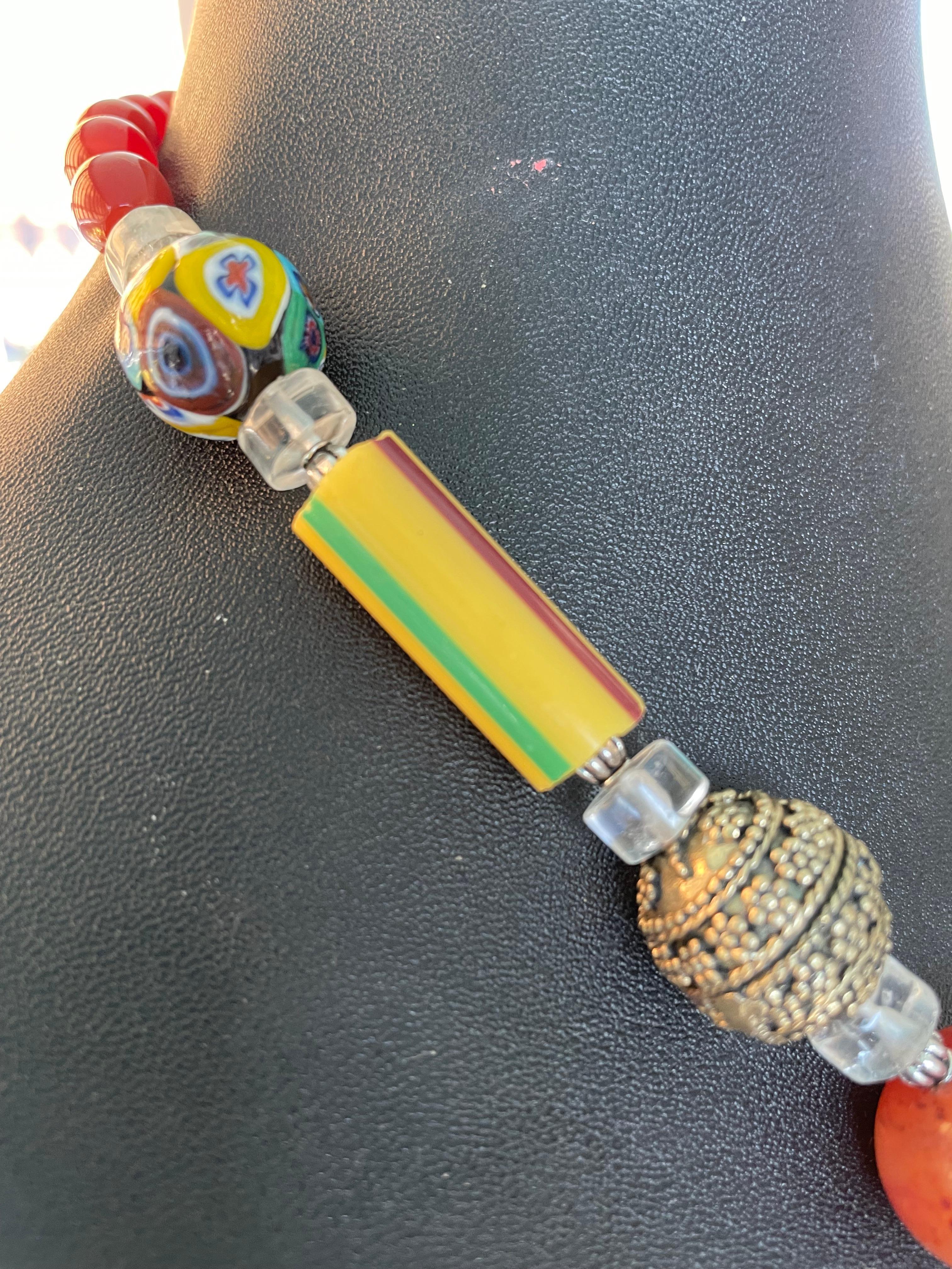 Women's or Men's LB offers Large Inlaid Tibetan pendant Carnelian Rock Crystal Venetian necklace