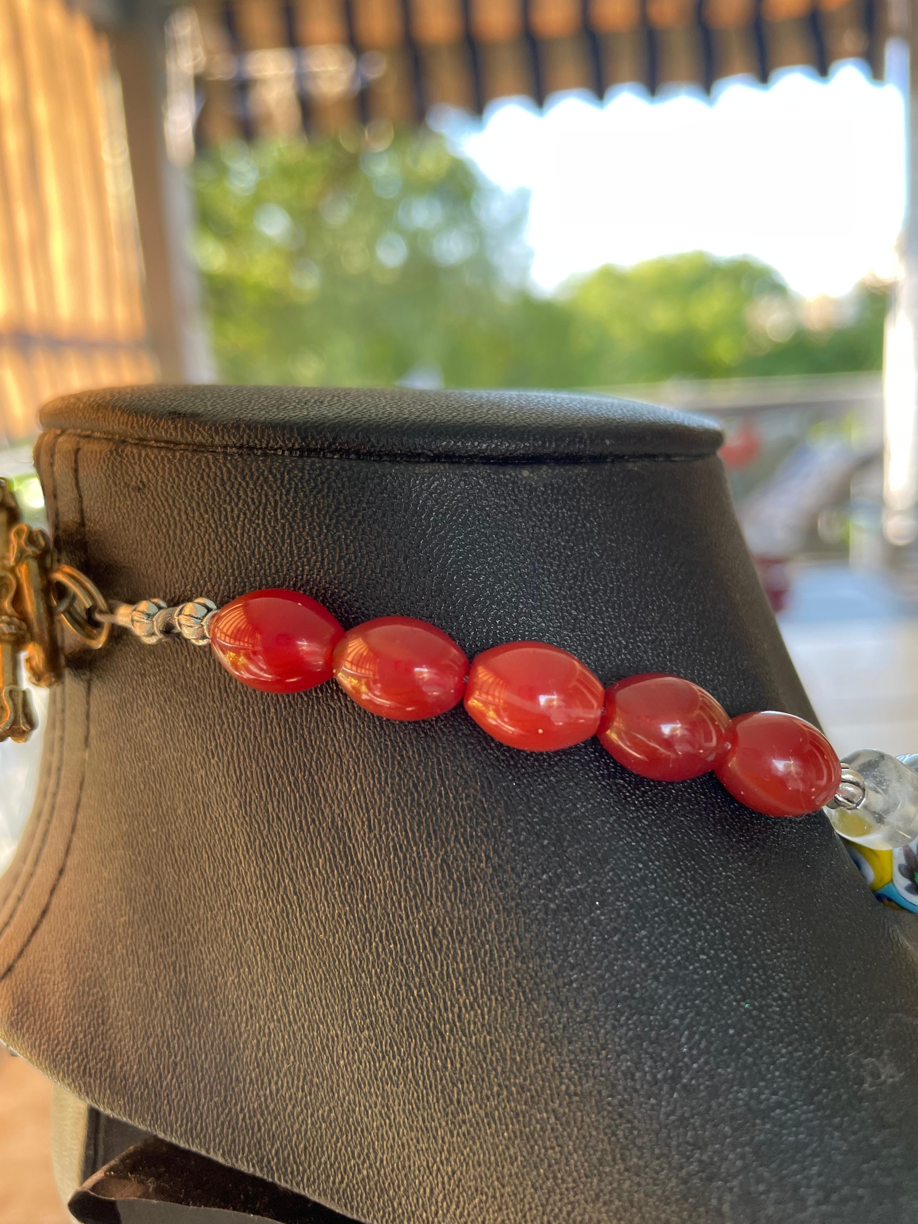 LB offers Large Inlaid Tibetan pendant Carnelian Rock Crystal Venetian necklace 1