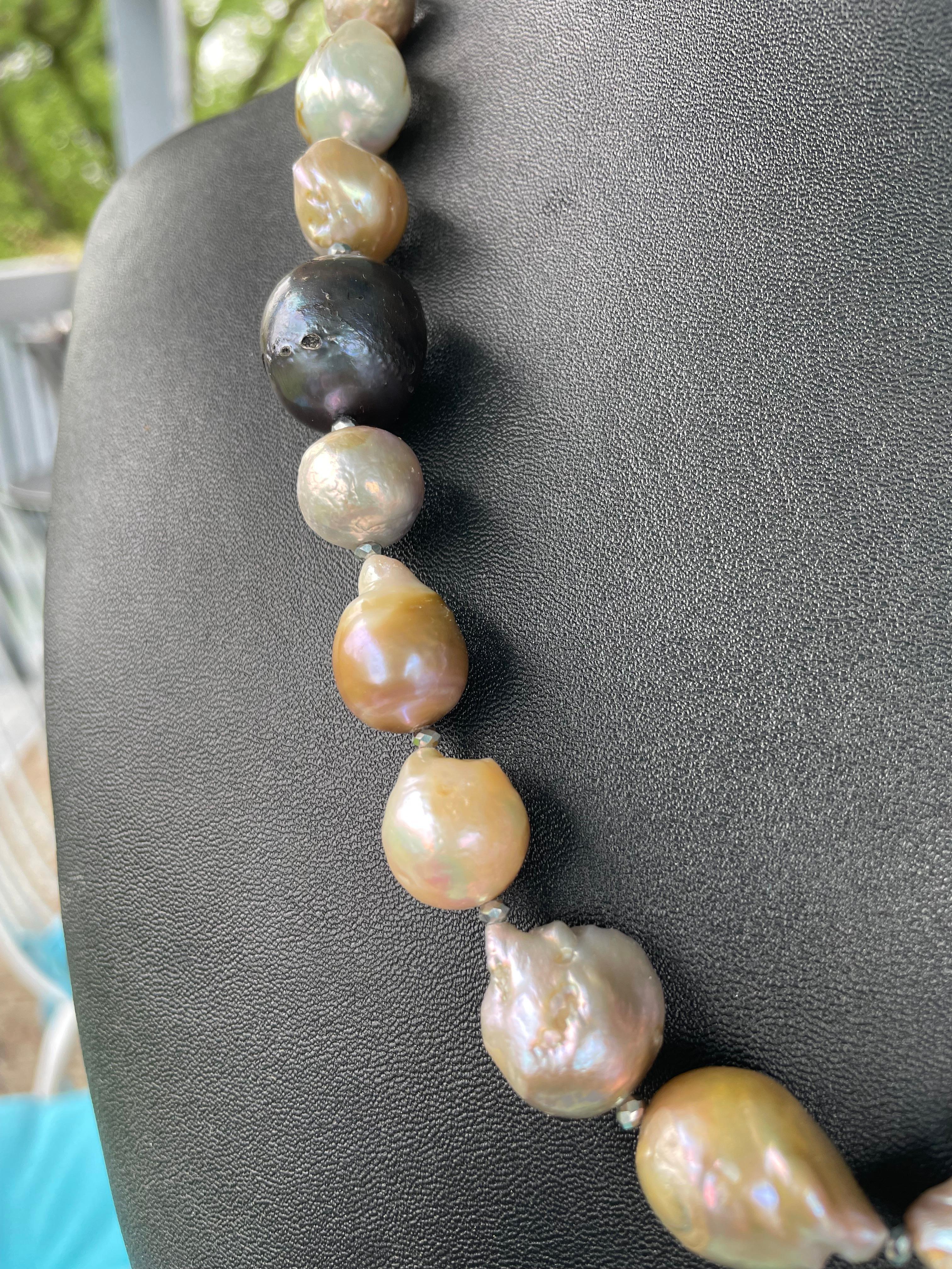 Artisan LB offers Large Pastel Baroque Pearls with Pyrite spacers necklace For Sale