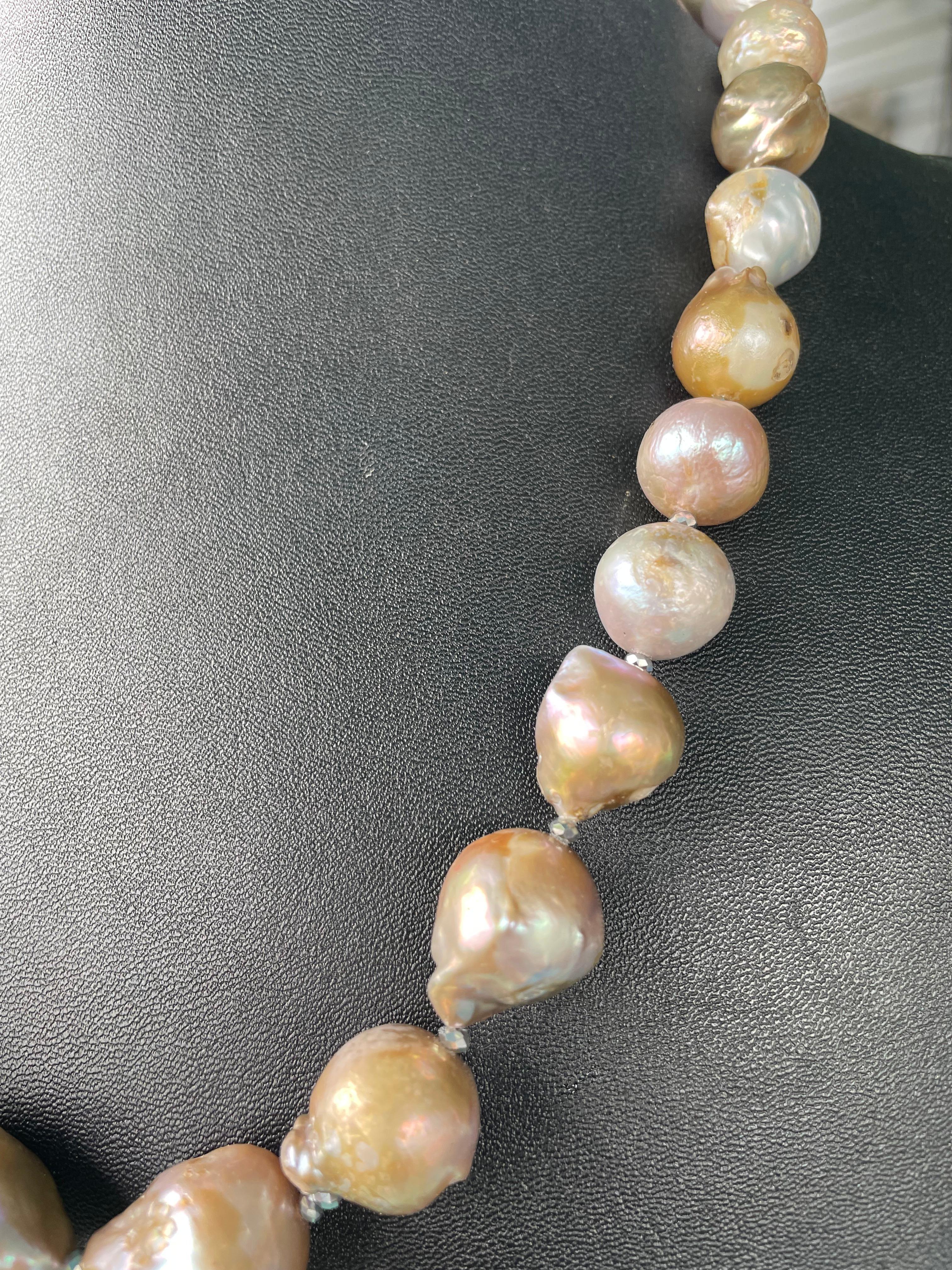 Bead LB offers Large Pastel Baroque Pearls with Pyrite spacers necklace For Sale