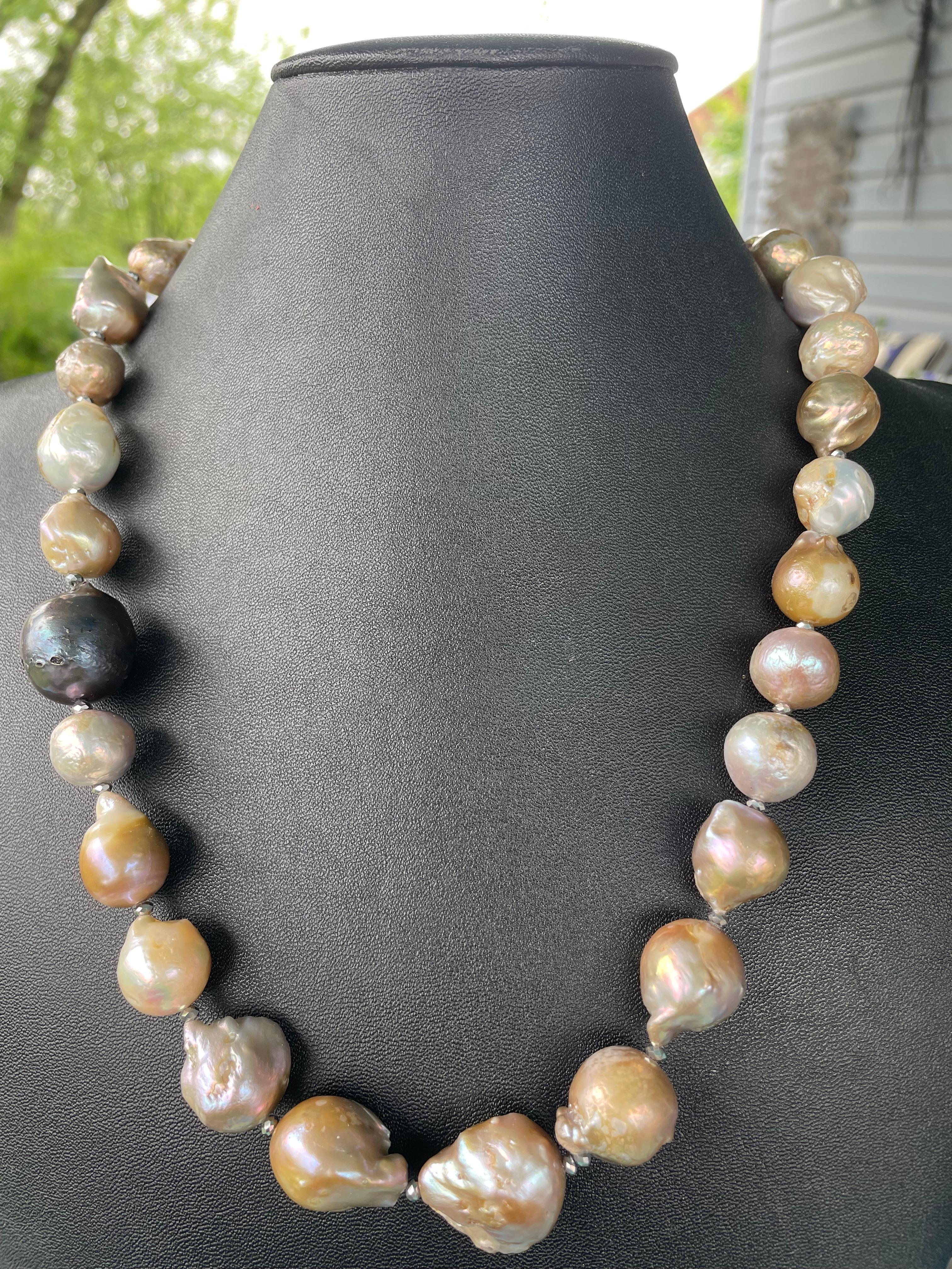 Women's or Men's LB offers Large Pastel Baroque Pearls with Pyrite spacers necklace For Sale