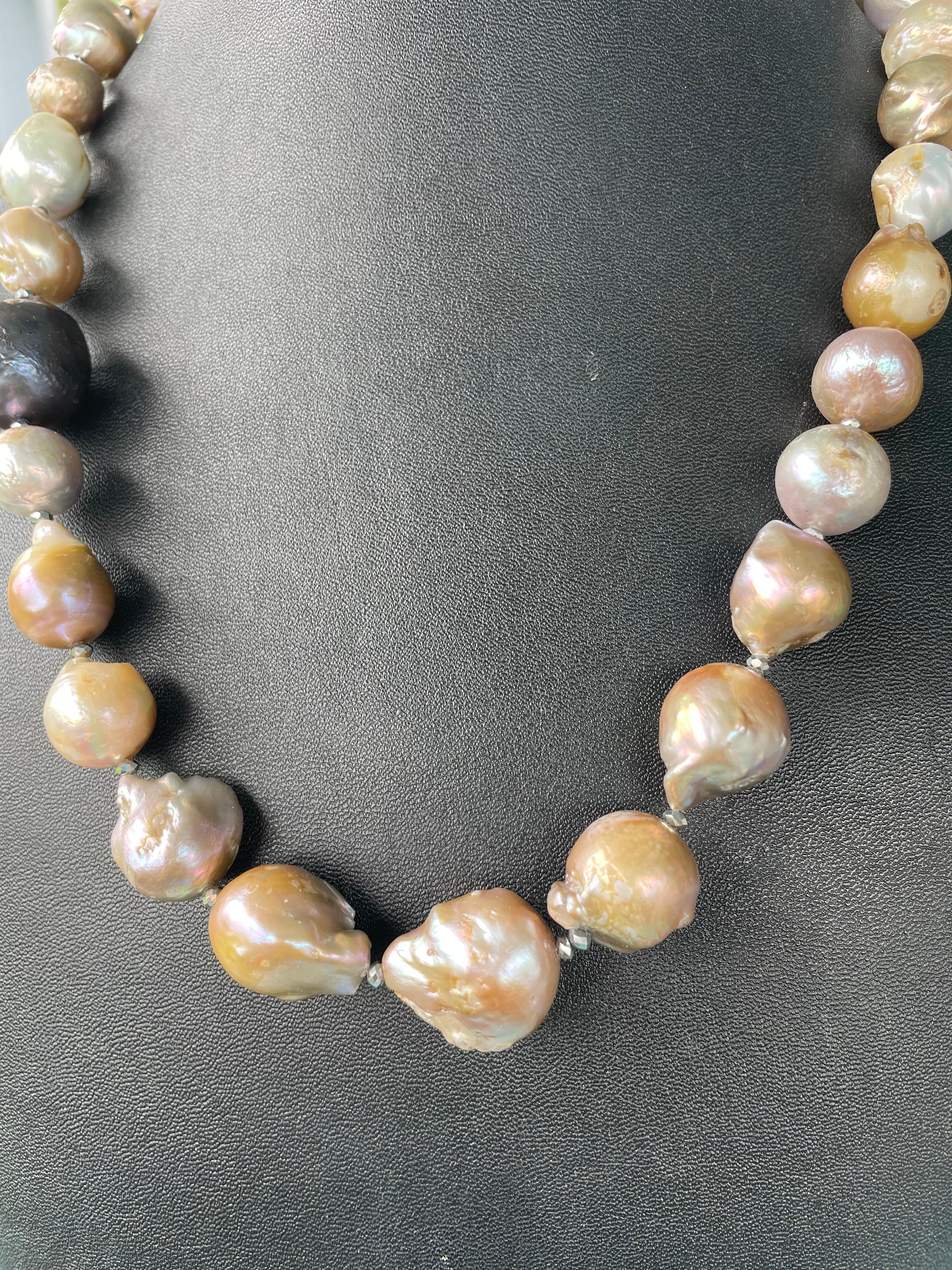 LB offers Large Pastel Baroque Pearls with Pyrite spacers necklace For Sale 2