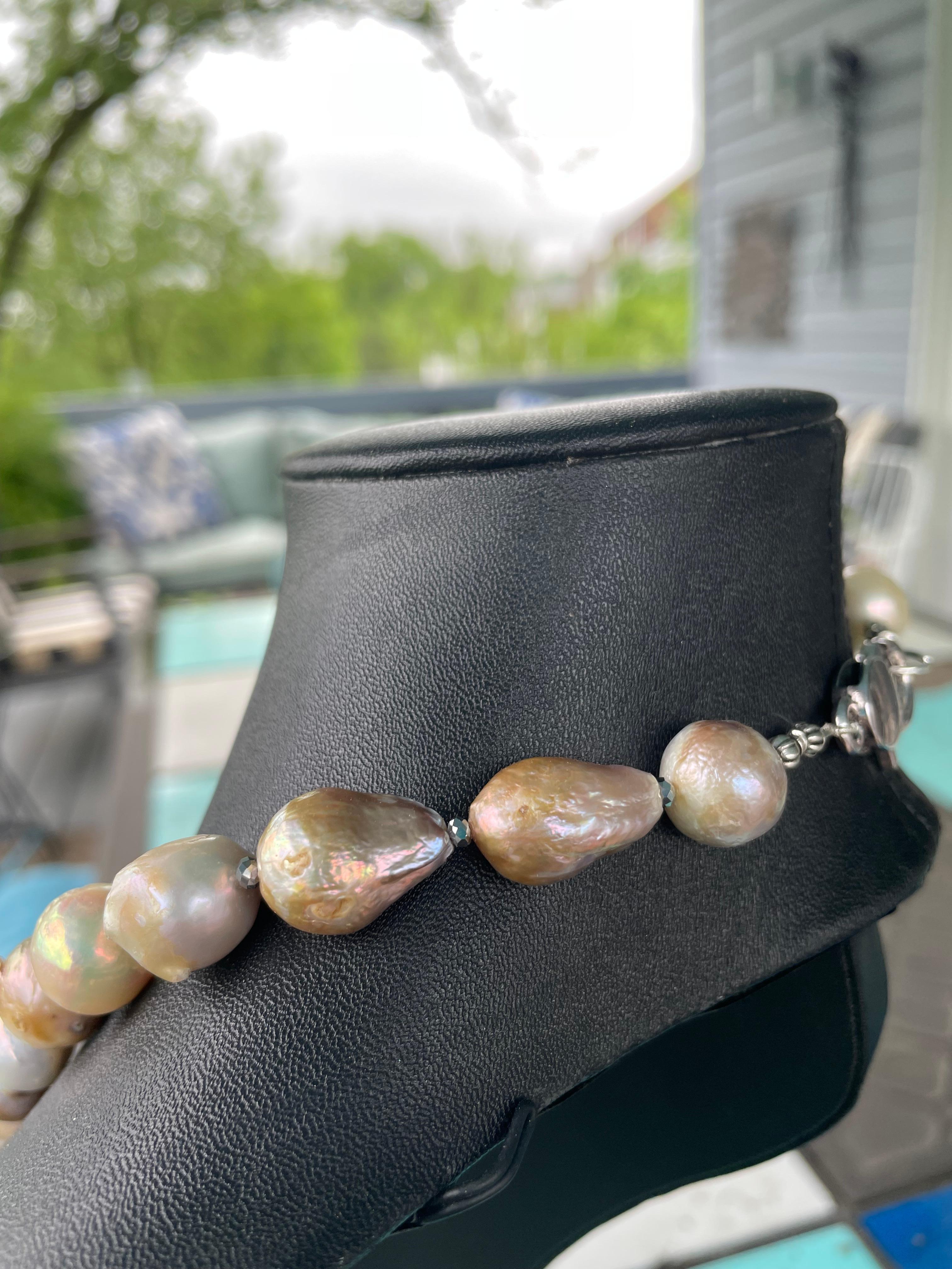 LB offers Large Pastel Baroque Pearls with Pyrite spacers necklace For Sale 3