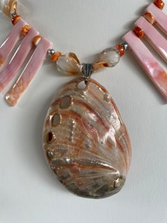 LB offers Large polished Shell Conch Vintage glass MOP Spiney Oyster SS Necklace