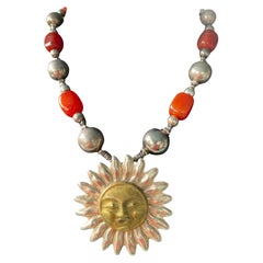 LB offers Mexican SS Sun Pendant Carnelian SS Mexican Silver Beads Necklace