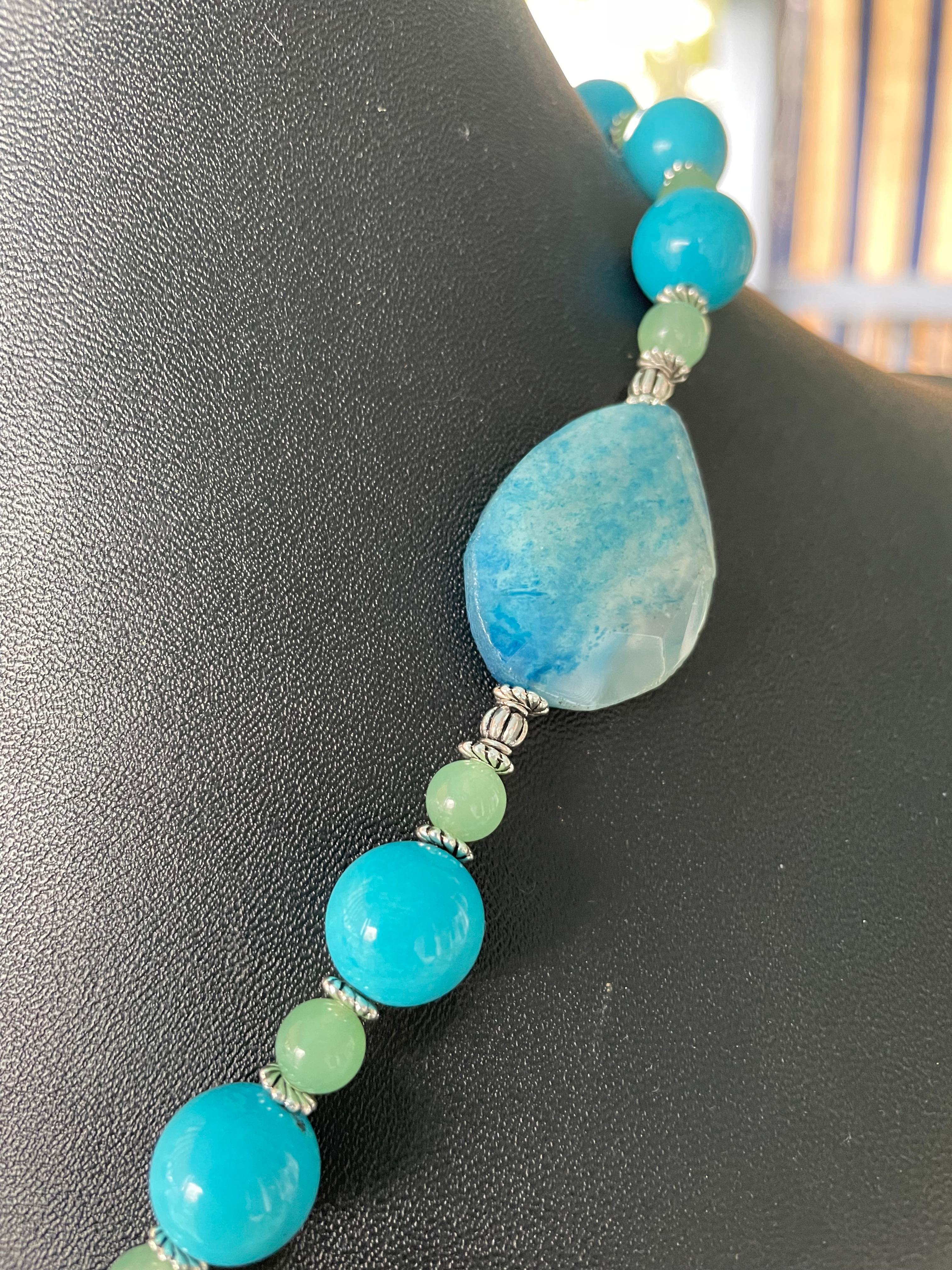 Artisan LB offers multi colored carved Chinese Jade pendant necklace glass agates silver For Sale