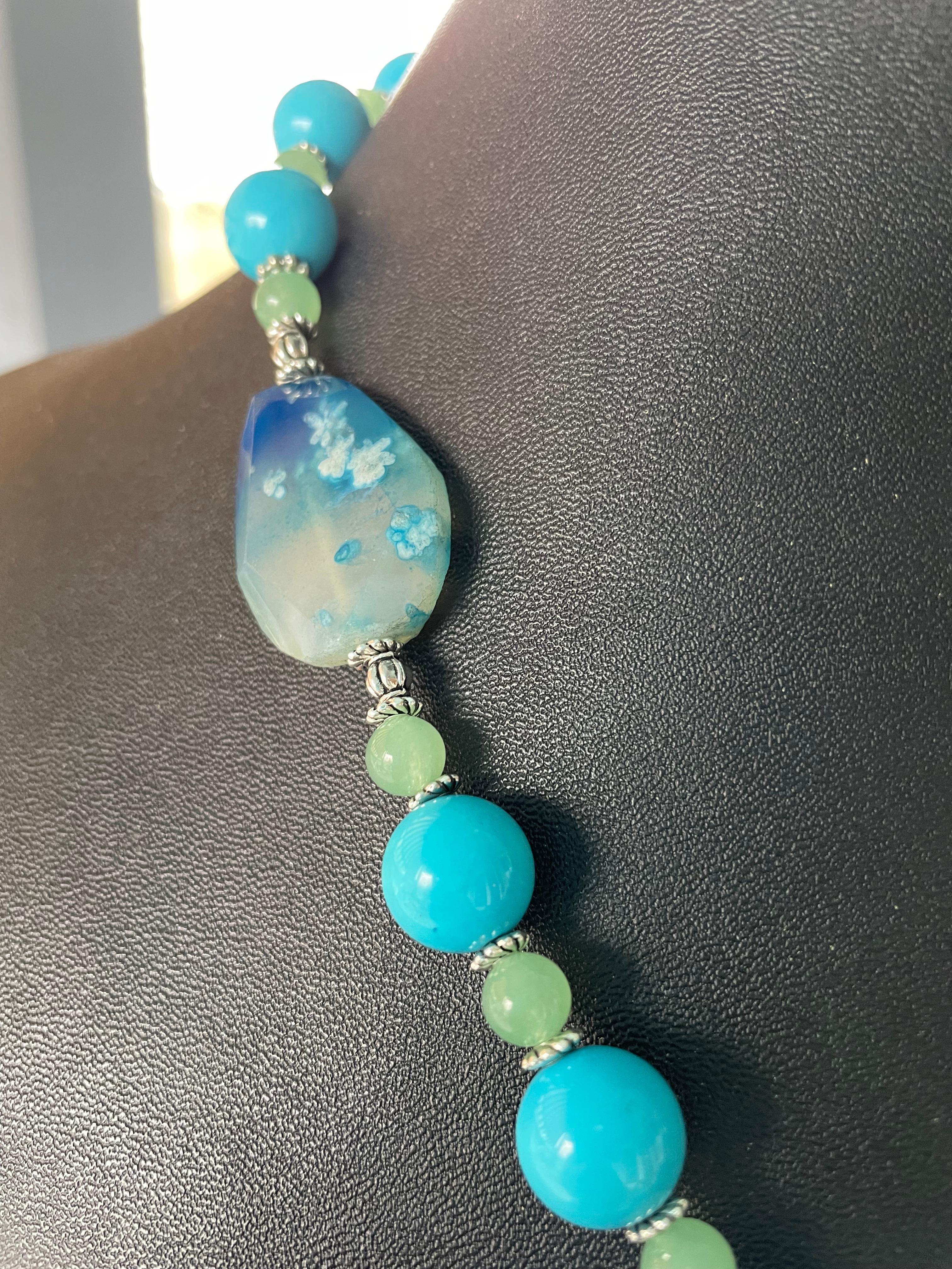 Bead LB offers multi colored carved Chinese Jade pendant necklace glass agates silver For Sale