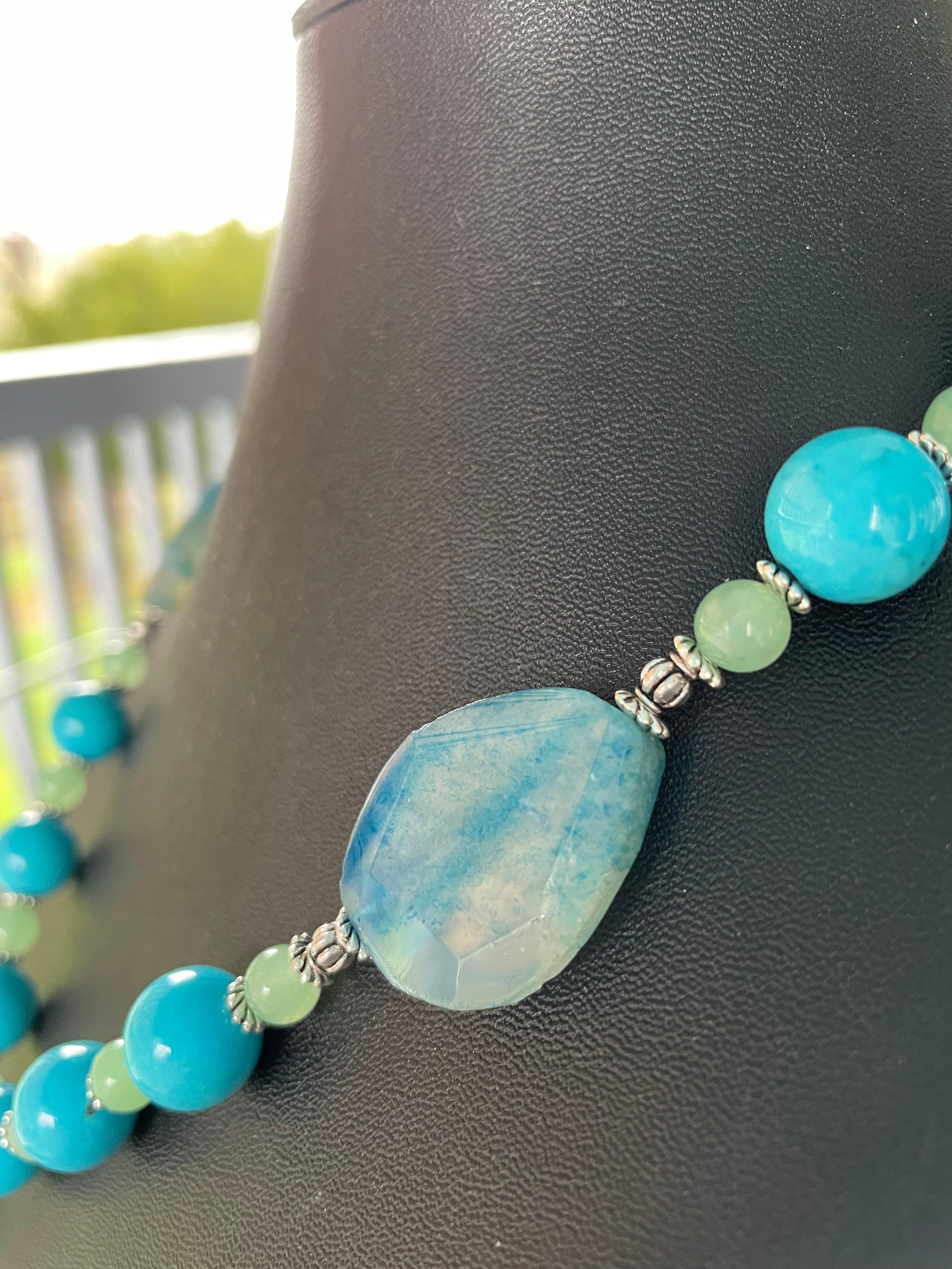 Women's or Men's LB offers multi colored carved Chinese Jade pendant necklace glass agates silver For Sale