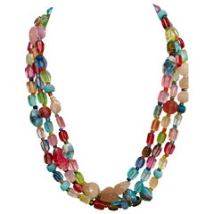 LB offers multi colored crystals Venetian Rose Quartz Pearls Stainless Necklace