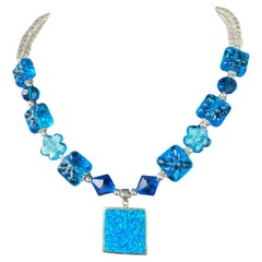 Vintage LB offers opal inlaid sterling pendant Venetian glass rock crystal necklace