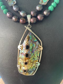 LB offers Paua Shell SS Abstract Pendant Glass Peacock  Pearls Necklace