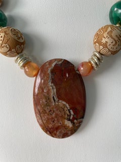 LB offers Petrified Wood Malachite Cork Agate Carnelian Multi Gemstone Necklace