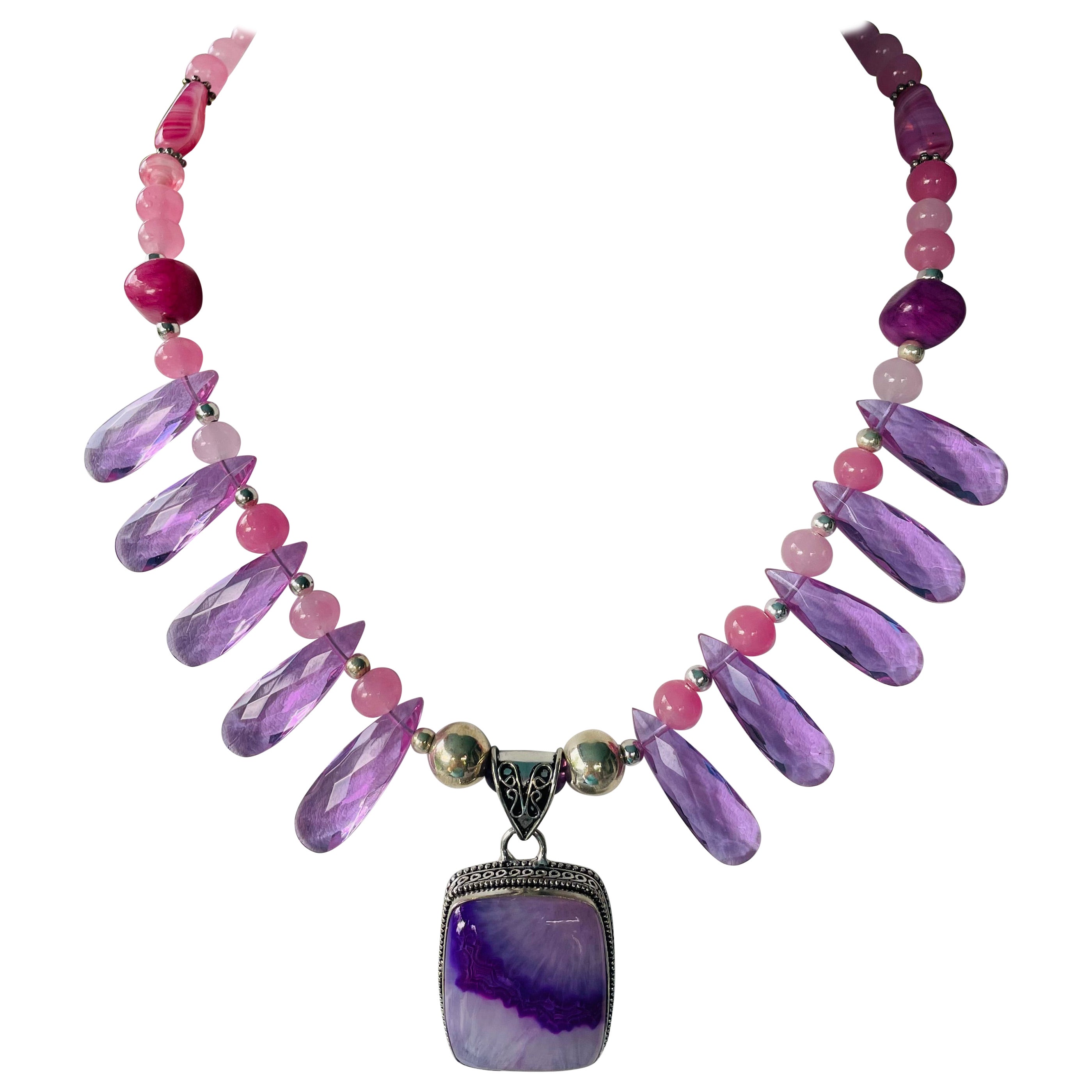 LB offers Purple Agate SS Amethyst Drops Venetian glass Quartz SS Necklace