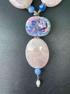 LB bietet venezianische Halskette aus Rosenquarz und Vintage-Kunstglas mit Perlmuttquarz
