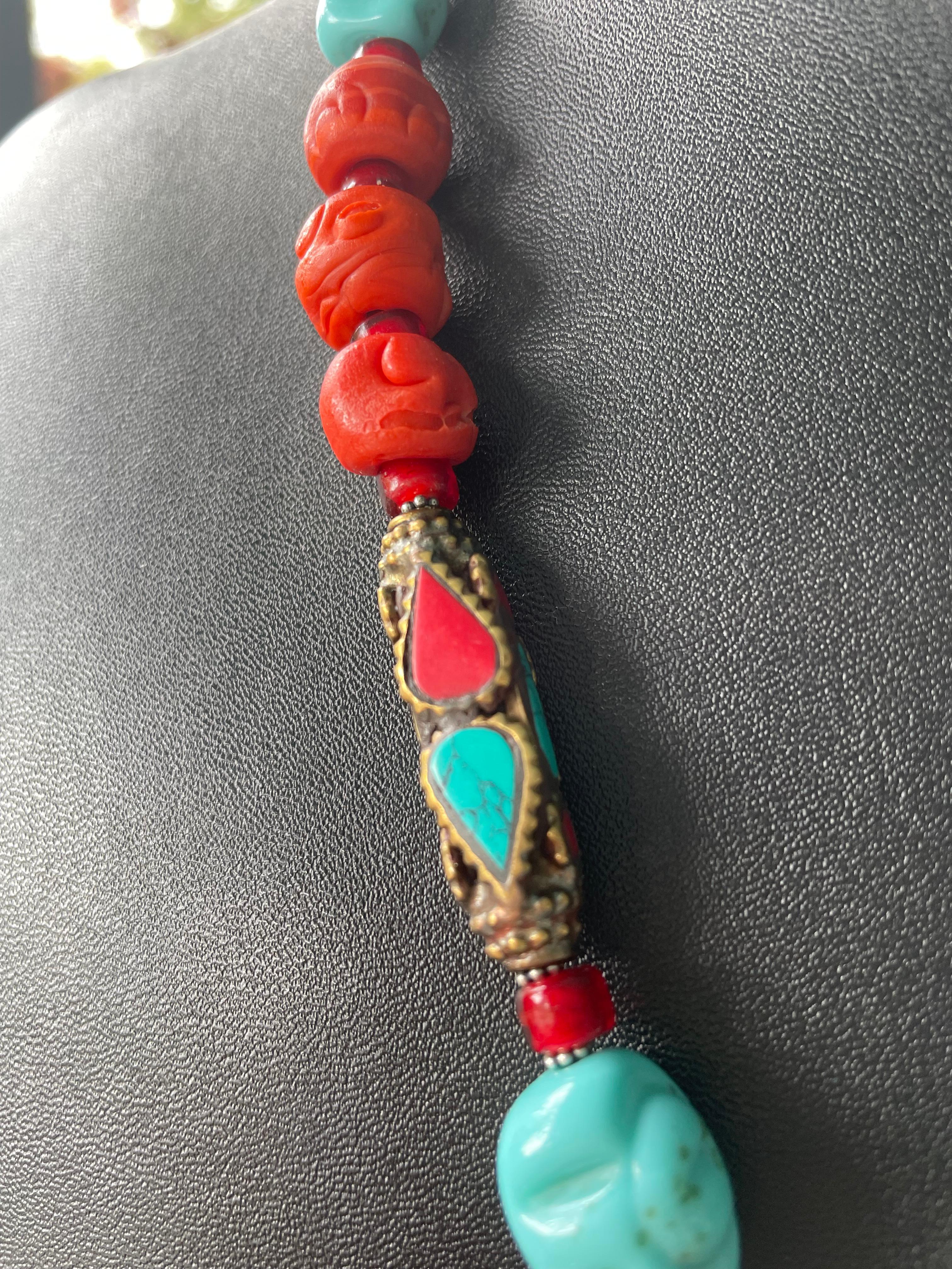 LB bietet Santo Domingo Shell Anhänger Tibetan Messing Glas Türkis Halskette (Indigene Kunst (Nord-/Südamerika)) im Angebot