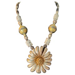 LB offers Sterling Flower Brooch Tibetan Bone African ceramic Beads Necklace