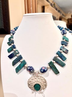 LB offers Sterling Mexican Mask Chinese Azurite points Tibetan beads Necklace
