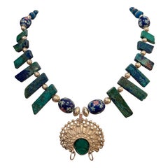 LB offers Sterling Mexican Mask Chinese Azurite points Tibetan beads Necklace