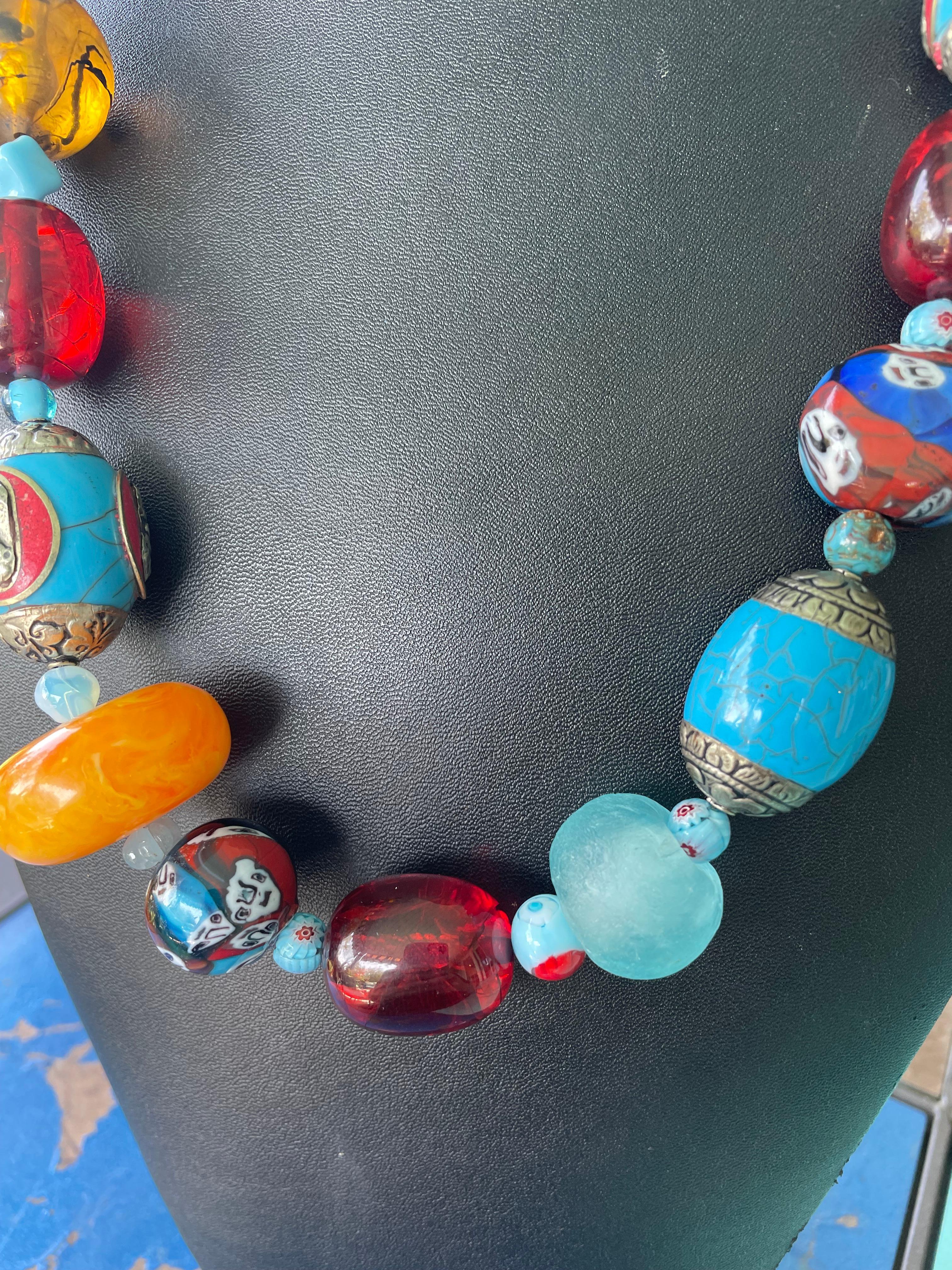 LB offers Tibetan Bakelite Venetian Glass Resin Turquoise bead Necklace 4