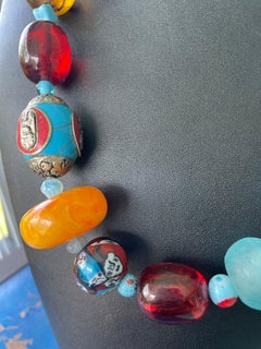 LB offers Tibetan Bakelite Venetian Glass Resin Turquoise bead Necklace